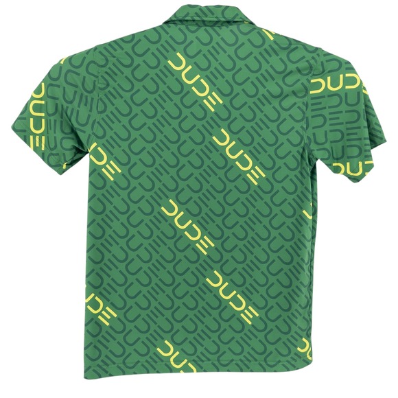 Waggle Mens Small Golf Polo Shirt Dude All Over Print Stretch Green Short Sleeve - Picture 5 of 7
